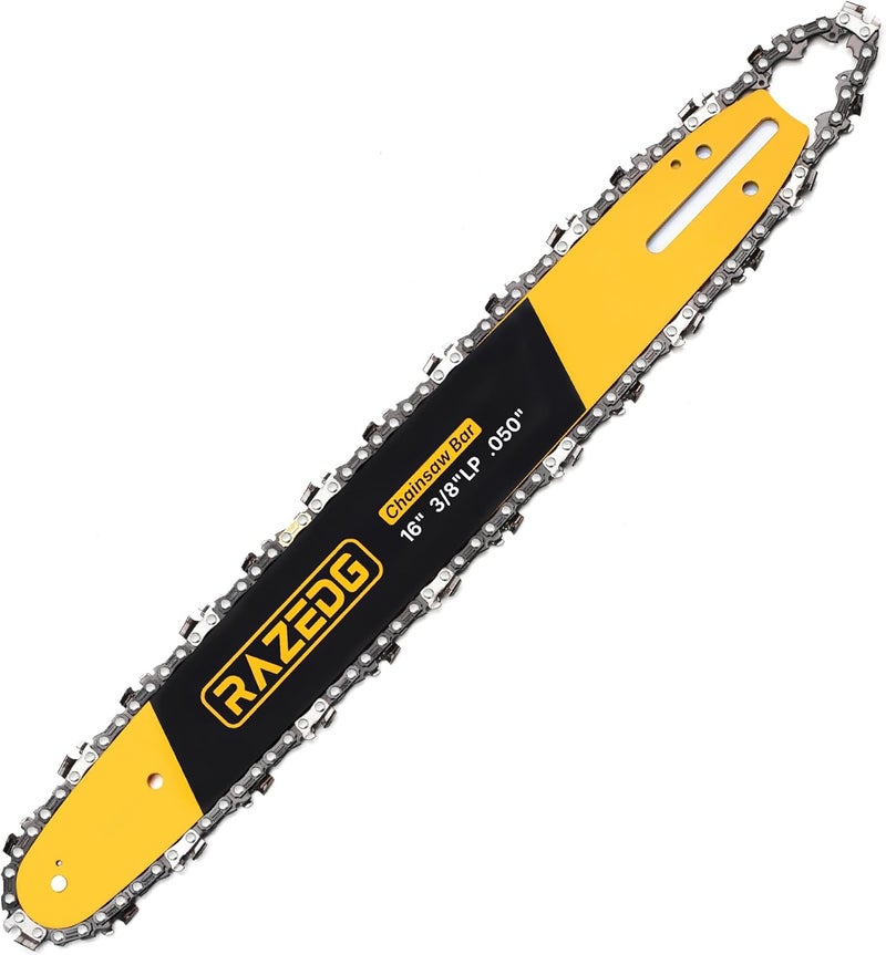 RazEdg 16 Inch Chainsaw Bar and Carbide Chain Combo, 3/8" LP Pitch, 050" Gauge, 56 Drive Links, Fits Echo, Poulan, Craftsman, Ryobi, Greenworks and More (1 bar + 1 carbide chain) - Image 1